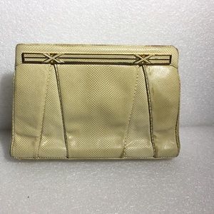 VNT Judith Leiber snake Skin  Taupe Leather Clutch